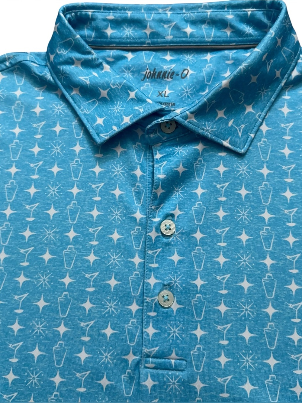 Johnnie-O Polo Shirt Mens Size XL Short Sleeve Golf Performance Geometric Blue